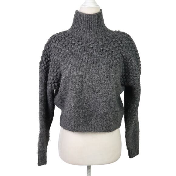 Free People Charcoal Grey Bobble Knit Crop Turtleneck Sweater S - Picture 1 of 6
